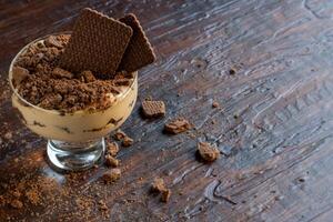 Chocotorta dessert, with layers of cream with dulce de leche and chocolate cookies. Typical Argentine sweets. photo