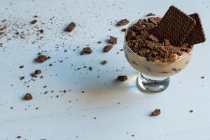 Chocotorta dessert, with layers of cream with dulce de leche and chocolate cookies. Typical Argentine sweets. photo