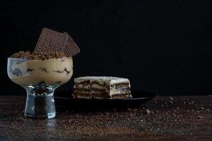 Chocotorta dessert, with layers of cream with dulce de leche and chocolate cookies. Typical Argentine sweets. photo