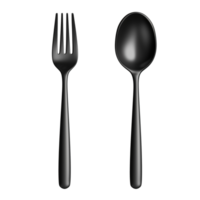 AI generated Black spoon and fork isolated on transparent background png