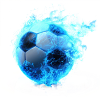 AI generated Soccer ball on blue fire isolated on transparent background png