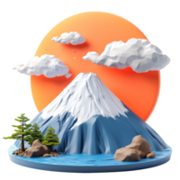AI generated Fuji mountain 3d icon isolated on transparent background png
