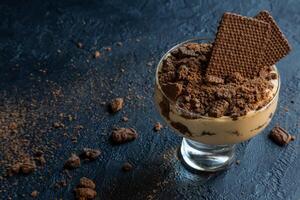 Chocotorta dessert, with layers of cream with dulce de leche and chocolate cookies. Typical Argentine sweets. photo