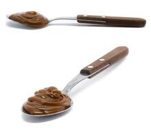 Dulce de leche a spoonful of wood and metal on isolated background. photo