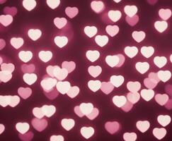 Pink Blurred Abstract Background with Cute Bokeh Hearts for Birthday. photo