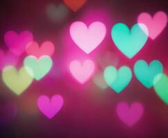 Pink blurry abstract background with cute bokeh hearts for March 8. photo