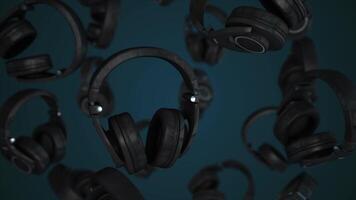 Headphones on an abstract background. Musical vibrations. DJ style. Headphones animation video