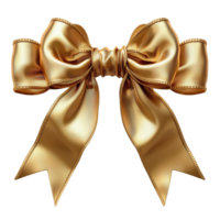 AI generated Golden bow with ribbon isolated on transparent background png