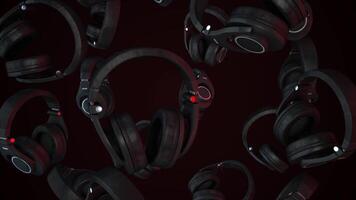 Headphones on an abstract background. Musical vibrations. DJ style. Headphones animation video