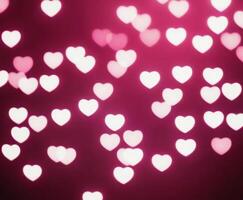 Pink blurred abstract background with cute bokeh hearts for mothers day. photo