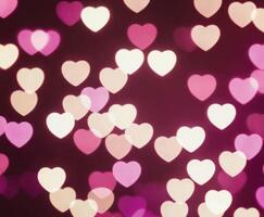 Wedding Pink Blurred abstract background with cute bokeh hearts. photo