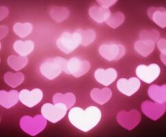 Pink blurry abstract background with cute bokeh hearts for March 8. photo