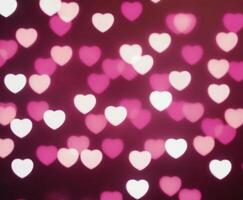 Pink Blurred Abstract Background with Cute Bokeh Hearts for Birthday. photo