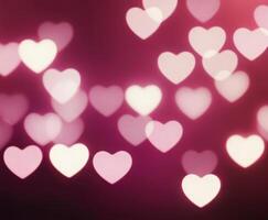 Pink Blurred Abstract Background with Cute Bokeh Hearts for Birthday. photo