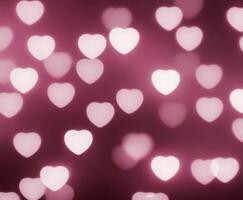 Pink blurred abstract background with cute bokeh hearts for mothers day. photo