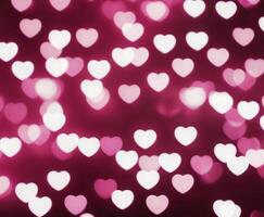 Pink Blurred Abstract Background with Cute Bokeh Hearts for Birthday. photo