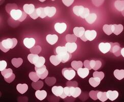 Wedding Pink Blurred abstract background with cute bokeh hearts. photo