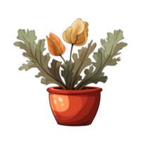 AI generated Cartoon illustration of poppies in pots isolated on transparent background png