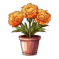 AI generated Carnation flowers in pot isolated on transparent background png