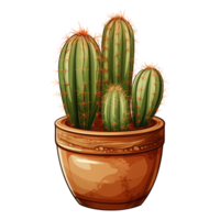 ai généré dessin animé illustration de cactus dans des pots isolé sur transparent Contexte png