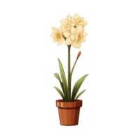 AI generated Daffodils flower illustration in a brown pots on transparent background png