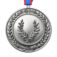 AI generated Silver medal with laurel wreath isolated on transparent background png