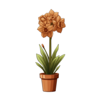 AI generated Daffodils flower illustration in a brown pots on transparent background png