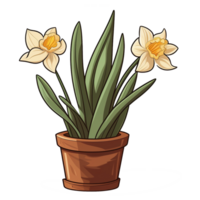 AI generated Daffodils flower illustration in a brown pots on transparent background png