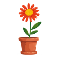 AI generated Cartoon daisy flowers in pots isolated on transparent background png