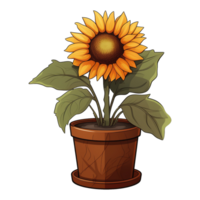 AI generated Sunflowers illustration in pots isolated on transparent background png