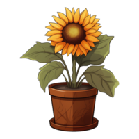 ai generado girasoles ilustración en ollas aislado en transparente antecedentes png