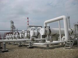 Heat exchangers at oil refinery. photo