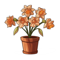 AI generated Daffodils flower illustration in a brown pots on transparent background png