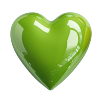 AI generated 3d icon of green glossy heart isolated on transparent background png