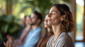 AI generated a group of colleagues taking a break from workmeditation stress relief environment photo