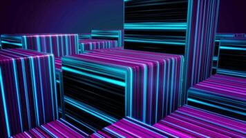 Abstract bright neon cubes. Neon lights cubes background. Colorful cubes video