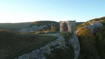 Ancient stone ruins on the mountain. Shot. Close-up of destroyed arch. video