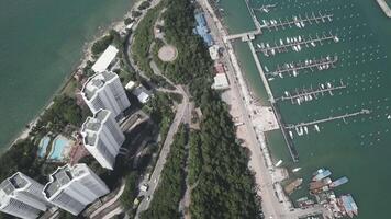 Main Pattaya Bay view from above sunny day aerial view. Video. Beautiful landscape aerial view video
