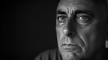 AI generated Depressed sad looking old man Dramatic concept for mental illness, alzheimer, dementia, depression, grief photo