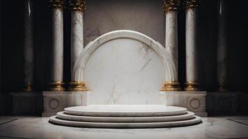 AI generated Marble podium with gold inlays background photo