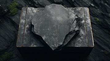 AI generated Podium black stone with gold inlays photo