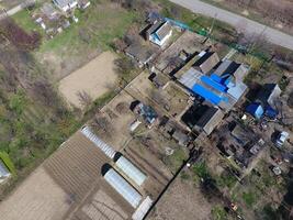 Village view from above, vegetable gardens and gardens in the village photo