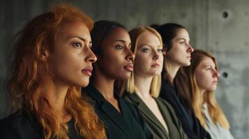 AI generated strong independent woman professional worker standing against a concrete wall. photo