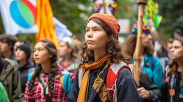 AI generated Global Warming protest community for climate action with banners and signs photo