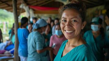 ai generado dental cuidado profesional mujer voluntarios en comunidad pueblo proporcionar oral salud servicios foto