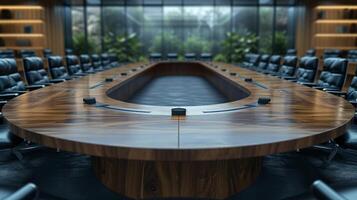 AI generated an empty corporate boardroom a reduction in staff business downturn. photo