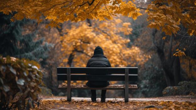AI generated old man sitting alone on a park bench struggle of living with depression photo