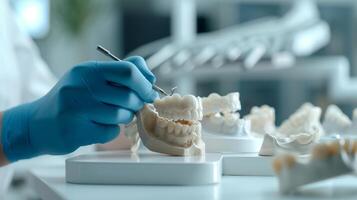 AI generated Dental technician creating dental prosthesis with CAD CAM technology photo