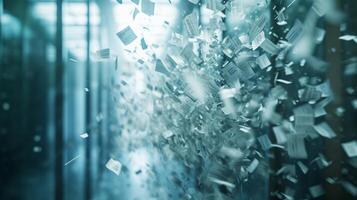 AI generated pieces of papers flowing in the air dark background photo