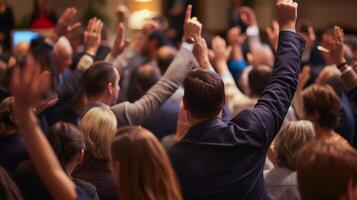 AI generated Competitive bidding in a crowded auction room. photo